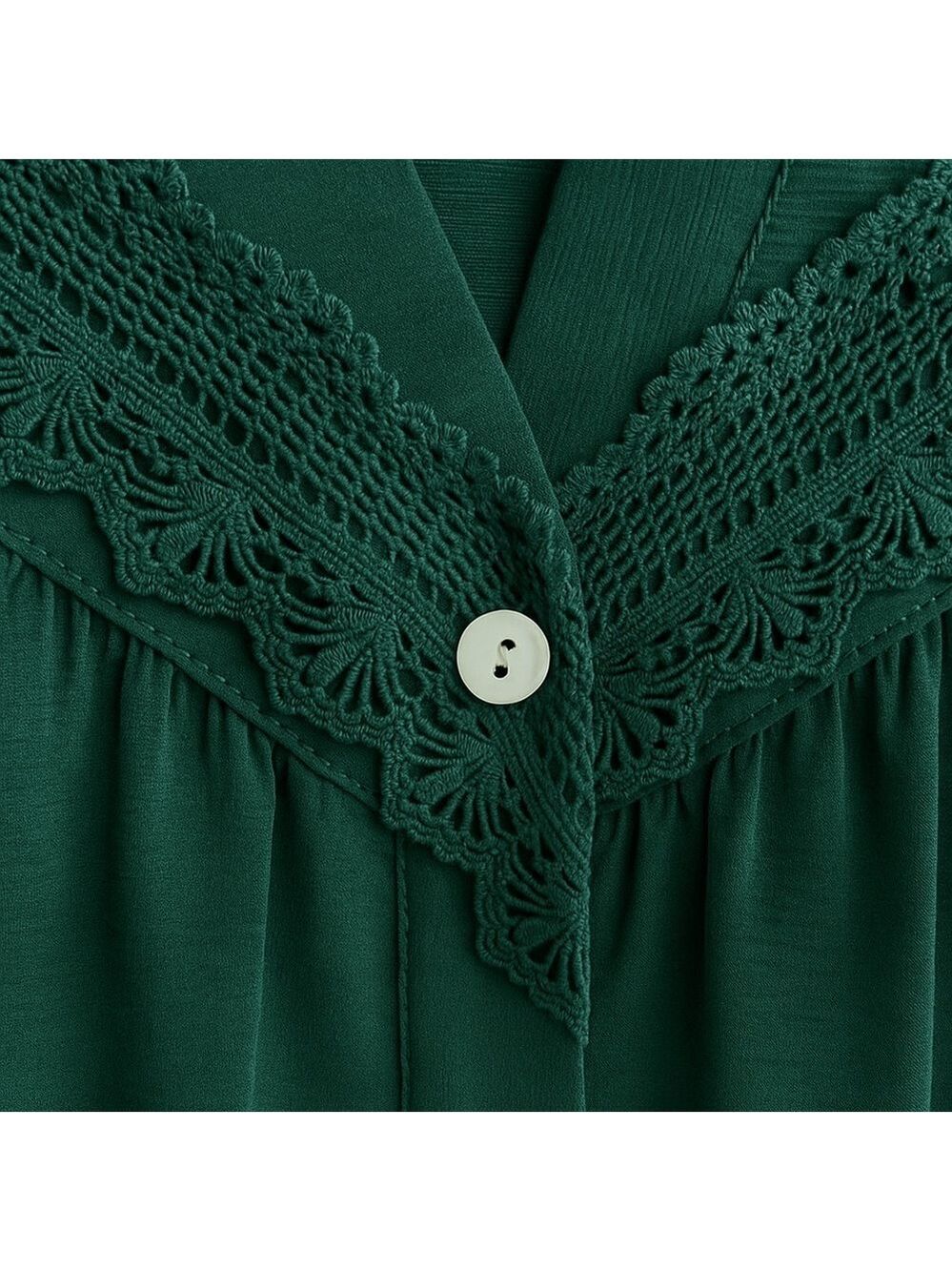 🌿 SHEIN Forest Green Lace Detail Button-Front Blouse 🍃 Size S (EU 36 / US 4) - Picture 5 of 7